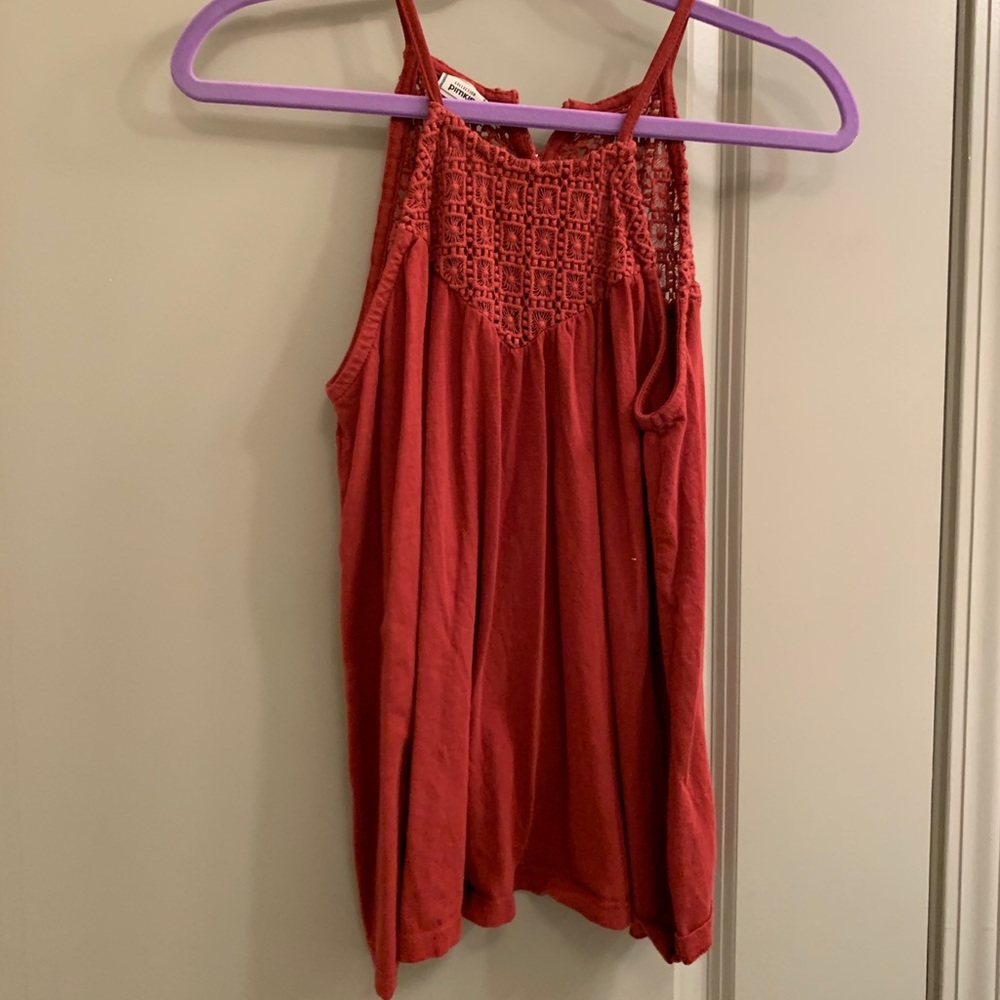 Red tank top with lace detail